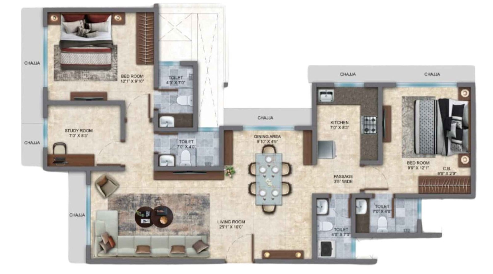 Chirag-Cascade-1+1 jodi flat-3.5-BHK-852-sq.ft